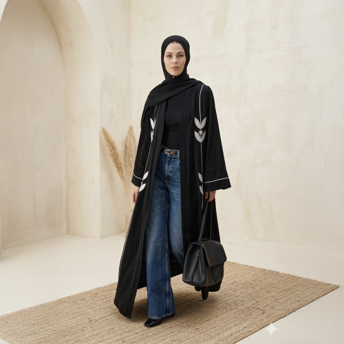 Nakış Detaylı Siyah Abaya | Premium Tesettür Abaya