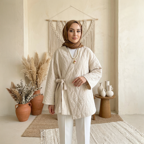 Soft Kapitone Bağlamalı Ceket – Krem